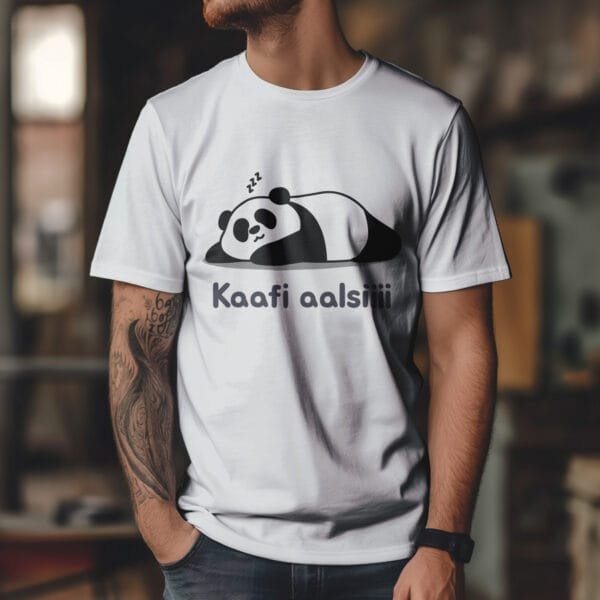 Kafi Aalsi Cute Panda Printed T-Shirt for Lazy Souls | Unisex | Hutke
