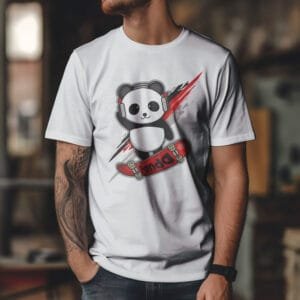 Panda on Skateboard with Headphones Graphic Cotton T-Shirt | Hutke