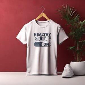 Healthy Mode On Gym Fitness Graphic Cotton T-Shirt | 200 GSM | Hutke