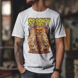 Spooky Vibes Pumpkin Halloween Typography Cotton T-Shirt | Hutke