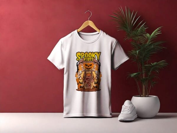 Spooky Vibes Pumpkin Halloween Typography Cotton T-Shirt | Hutke