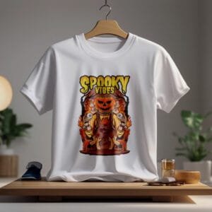 Spooky Vibes Pumpkin Halloween Typography Cotton T-Shirt | Hutke