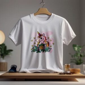 Magical Unicorn Floral Printed White T-Shirt for Women | Hutke