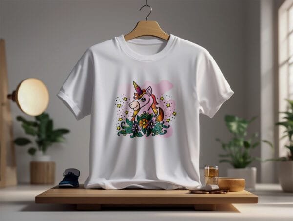 Magical Unicorn Floral Printed White T-Shirt for Women | Hutke