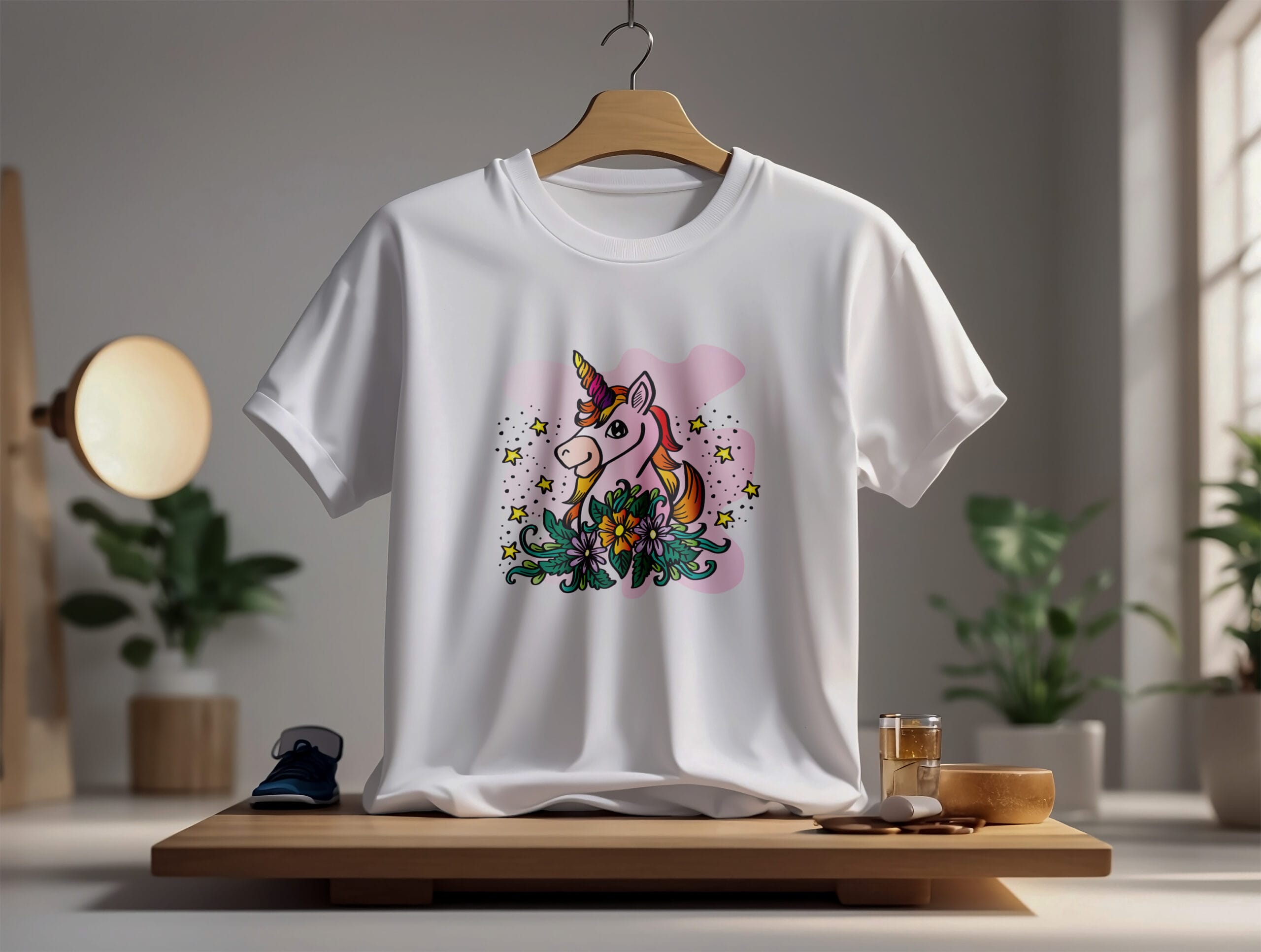 Magical Unicorn Floral Printed White T-Shirt for Women | Hutke